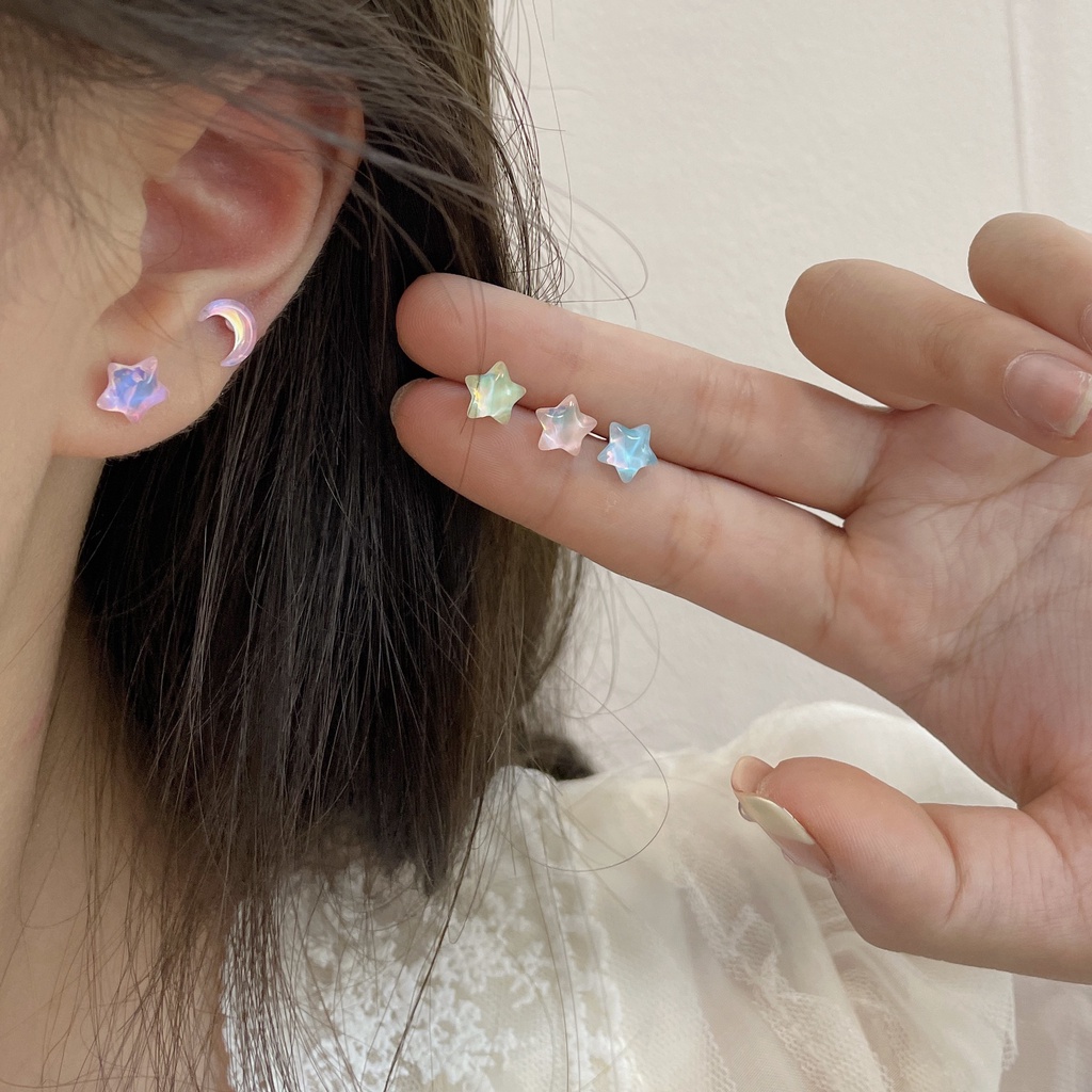 Anting Perak925 Jarum Bintang Bulan Girly Anting Manis Anting Mini