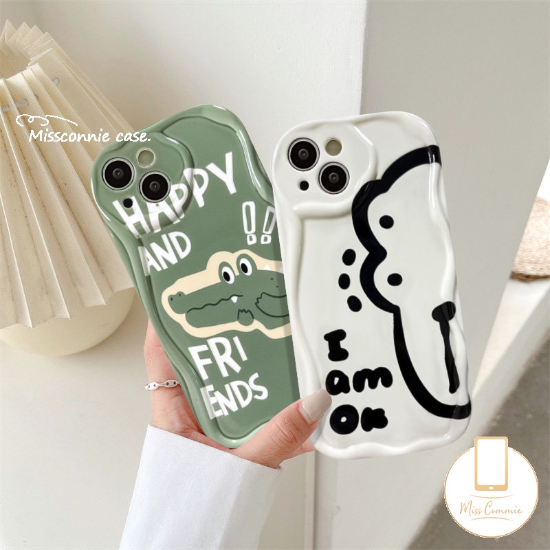 Case Pasangan Tepi Melengkung Bergelombang 3D Untuk Realme C35 C55 C21Y C53 C15 C11 C25Y 5i 9i 7i 5 6i 5s C12 C3 C3 C21 C17 C20 C31 C25s C25 C30 C20A C3 Kartun Lucu Crocodile Dinosaurus Soft Cover