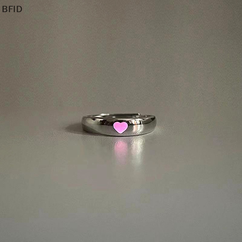 [BFID] Cincin Cinta Hati Bercahaya Menyala Dalam Gelap Fashion Adjustable Pasangan Rings Warna Perak Pink Biru Cahaya Perhiasan Hadiah Untuk Kekasih [ID]