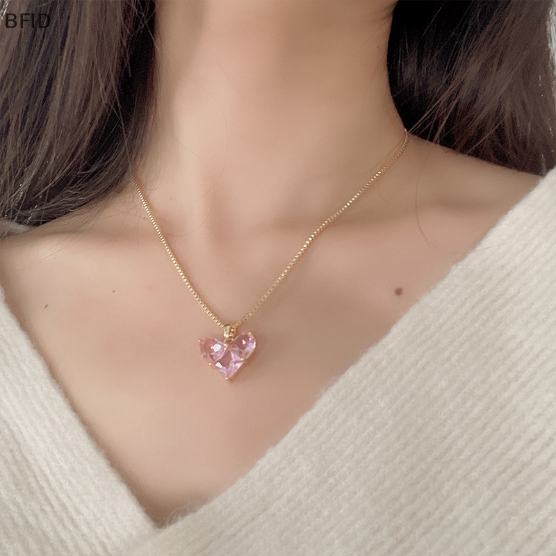 [BFID] Tren Fashion Desain Unik Elegan Halus Pink Cinta Zirkon Klavikula Kalung Wanita Perhiasan Hadiah Pesta [ID]