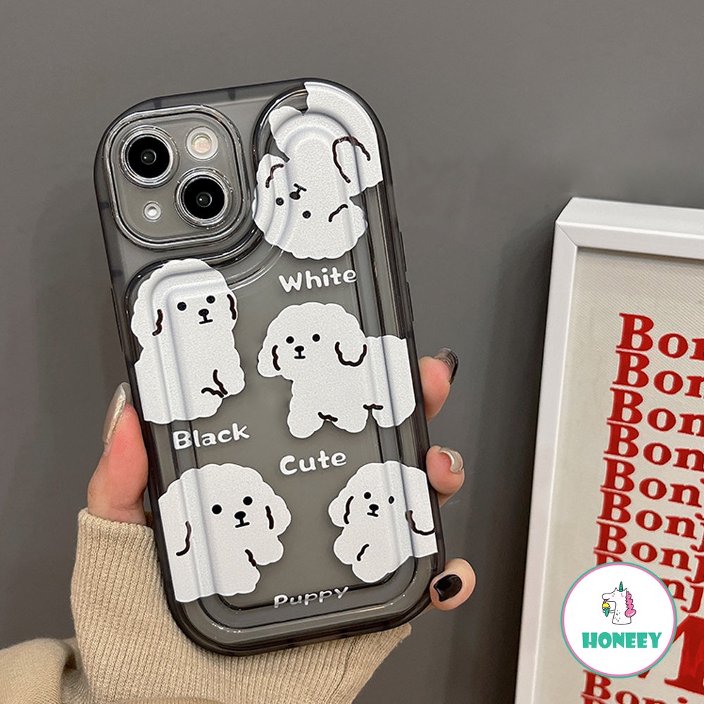 Fashion Hitam Putih Puppy Phone Case Kompatibel Untuk iPhone 14 Pro Max13 12 11 Pro Max Case iPhone 11xr Kartun Berdiri Lembut TPU Penutup Belakang