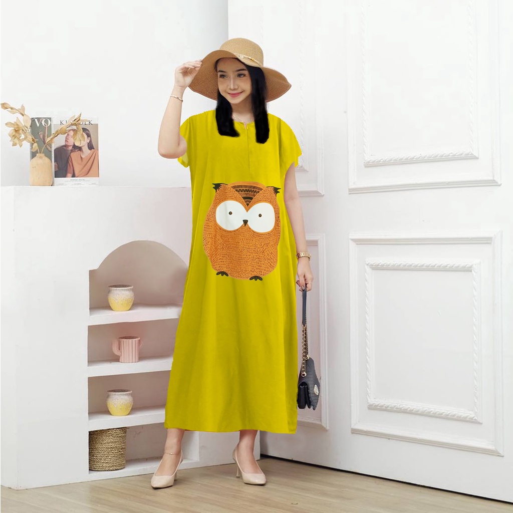 Long Dress Motif Owl LD120 Bahan Rayon Halus - Vania Carissa