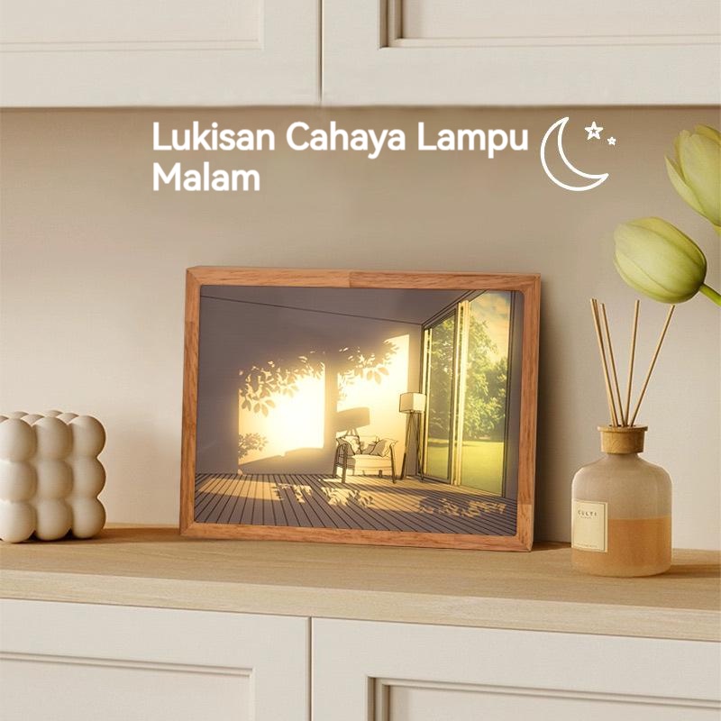 【COD】3 Warna Lukisan Lampu Cahaya Lukisan Kamar Tidur Lukisan Lampu Meja Dekoratif Foto Light Painting Cahaya Lukisan USB Kamar Tidur Ins Lampu Samping Tempat Tidur