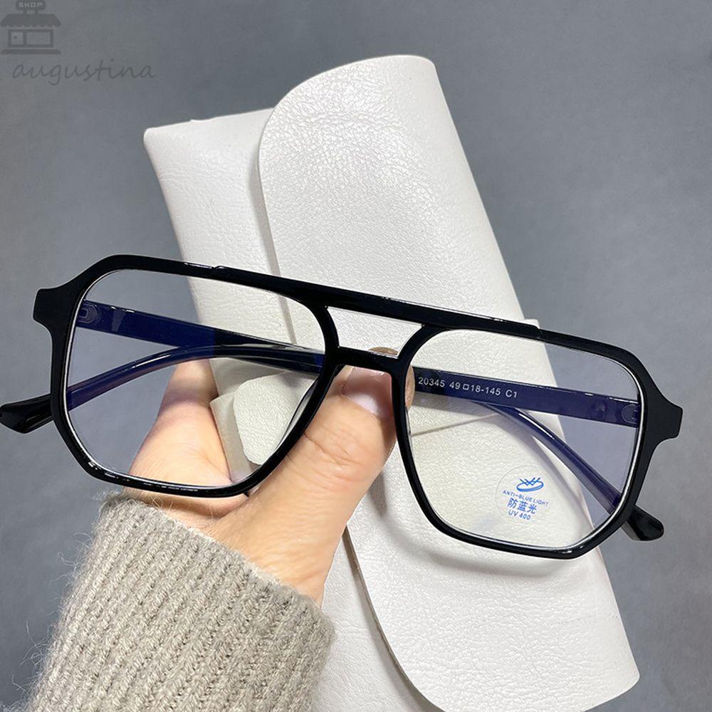 Agustinina Anti-blue Light Glasses Vintage Vision Care Perlindungan Anti Radiasi Square Double Bridges Women Glasses