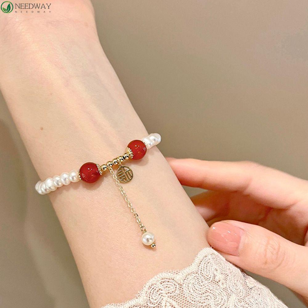 Needway Wanita Gelang Musim Panas Vintage Lucu Liontin Manis Manik Kristal Perhiasan Fashion