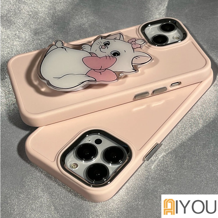 IPHONE Kartun Lucu Disney Mary Cat Bracket Phone Cases Untuk Iphone14 13 12 11 Pro MAX XR XS MAX 8x7 SE Lady Girl Shockproof Soft Shell Case