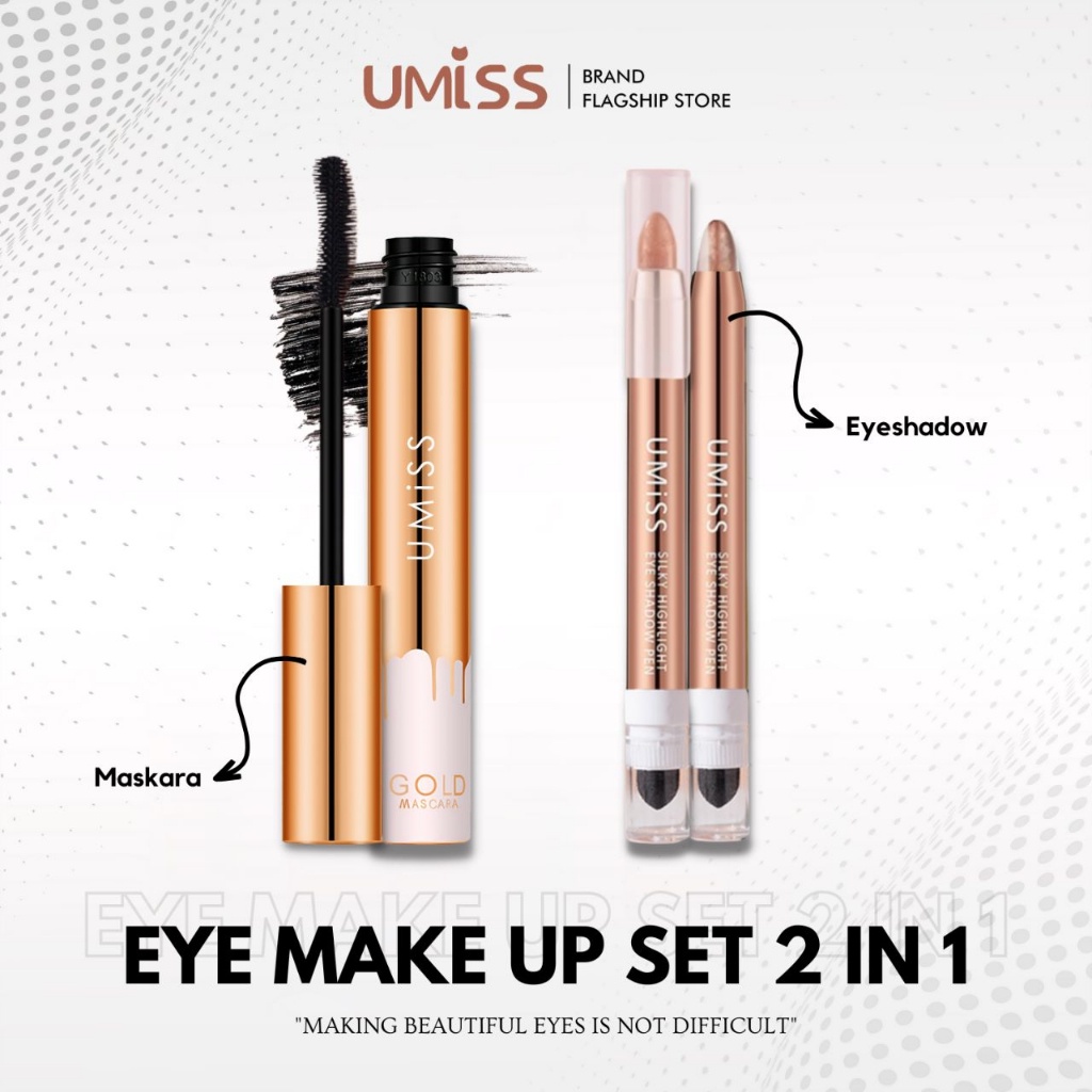 UMISS EYE MAKE UP SET Mascara eyelash Long-lasting lengthening+Eyeshadow pen pearlescen bisa cod