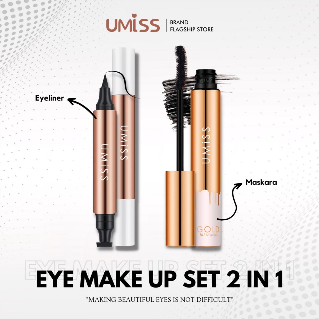 uMISS EYE MAKE UP SET Eyeliner stamp waterproof+Mascara eyelash Long-lasting lengthening Face Makeup Sets PAKET kosmetik original Cod