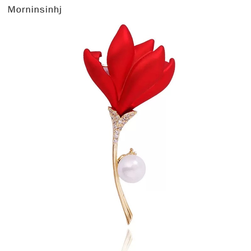 Mornin Bunga Merah Berlian Imitasi Bros Mutiara Korsase Untuk Wanita Elegan Tulip Buket Pin Pesta Pernikahan Lencana Aksesoris Pakaian Perhiasan id