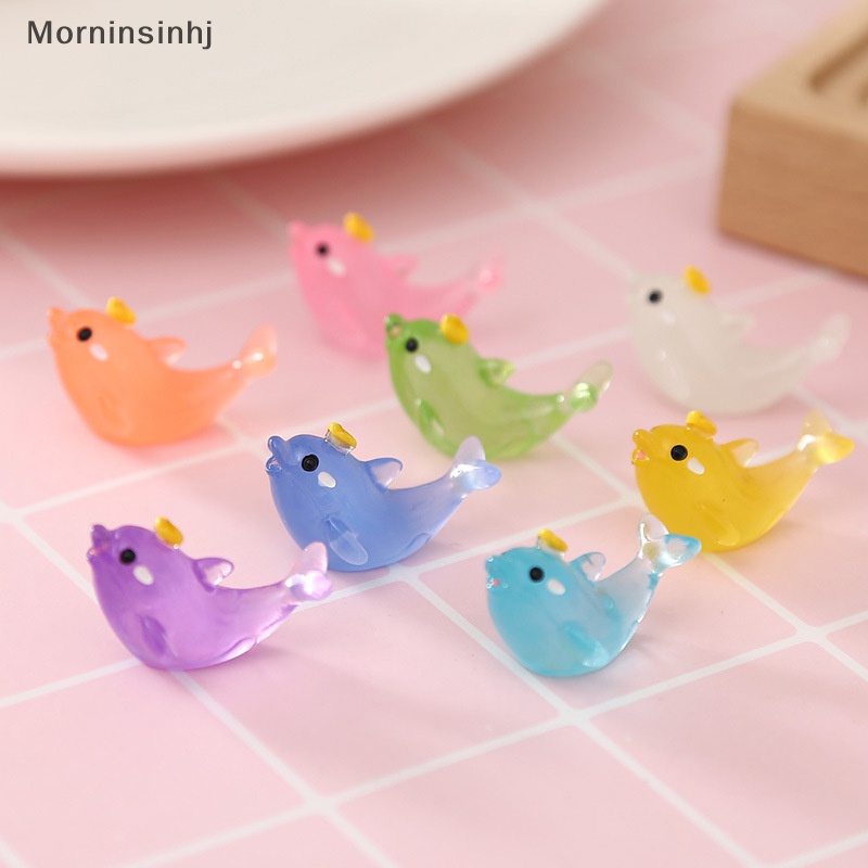 Mornin 2 Pcs Lucu Mini Bercahaya Dolphin Resin Patung Kerajinan Outdoor Taman Gelap Bercahaya Miniatur Hewan Berkebun Aksesoris id