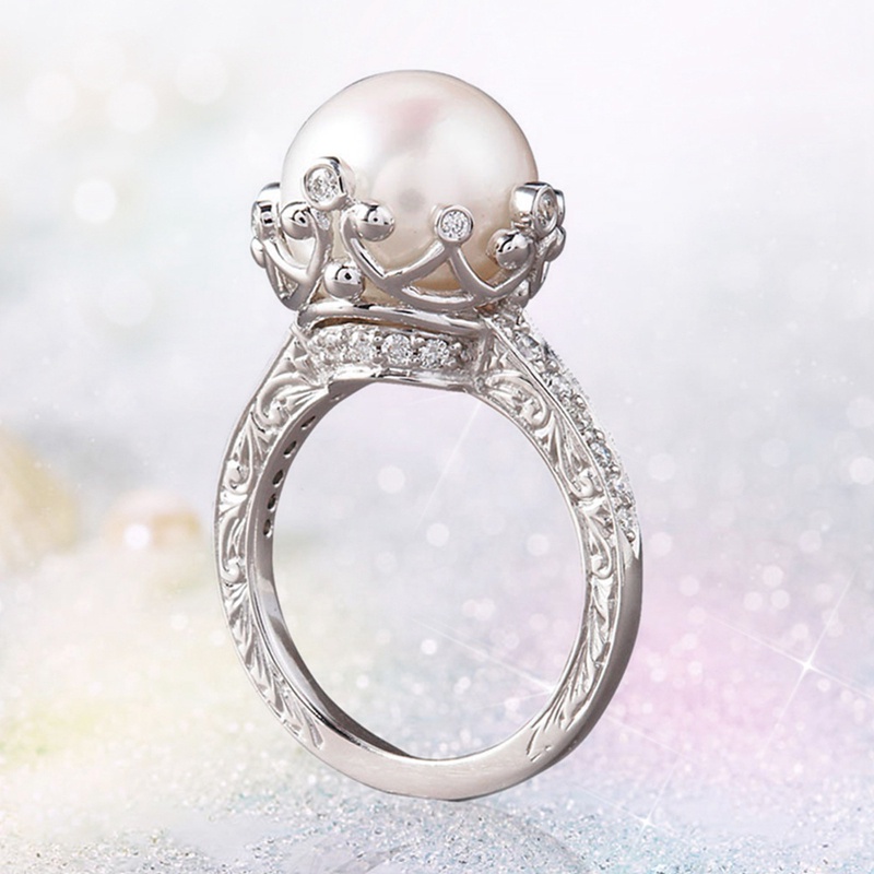 Cincin Setting Mutiara Imitasi Bulat Besar Desain Unik Untuk Wanita Tunangan Pesta Pernikahan Fashion Female Ring