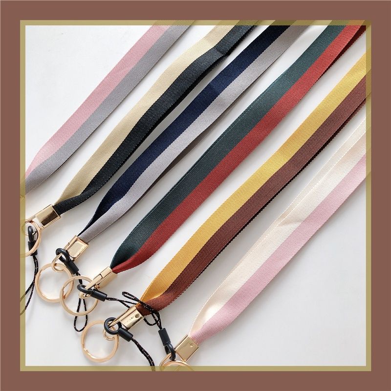 Lanyard Ponsel Gaya Baru Bergaris Warna Senada Gantung Leher Tali Kunci Dokumen Kerja Badge Card Holder Sling Kuat