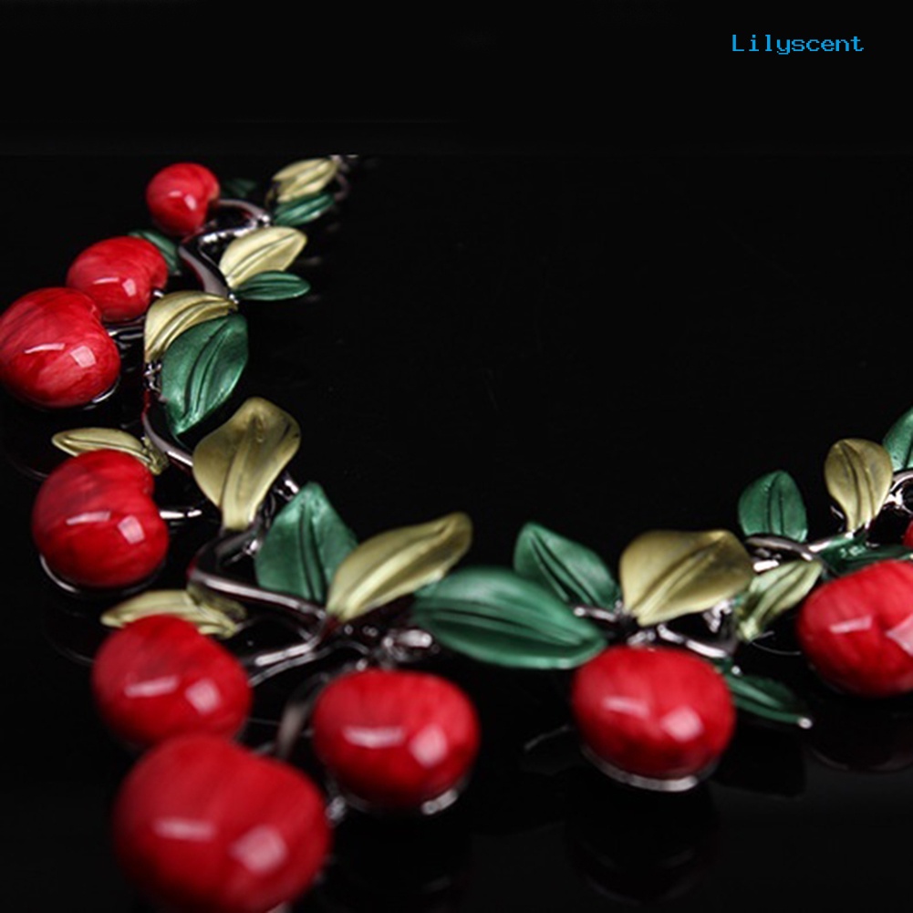 [LS]1 Set Perhiasan Buah Cherry Merah Vintage Set Chic Bridal Kalung Anting