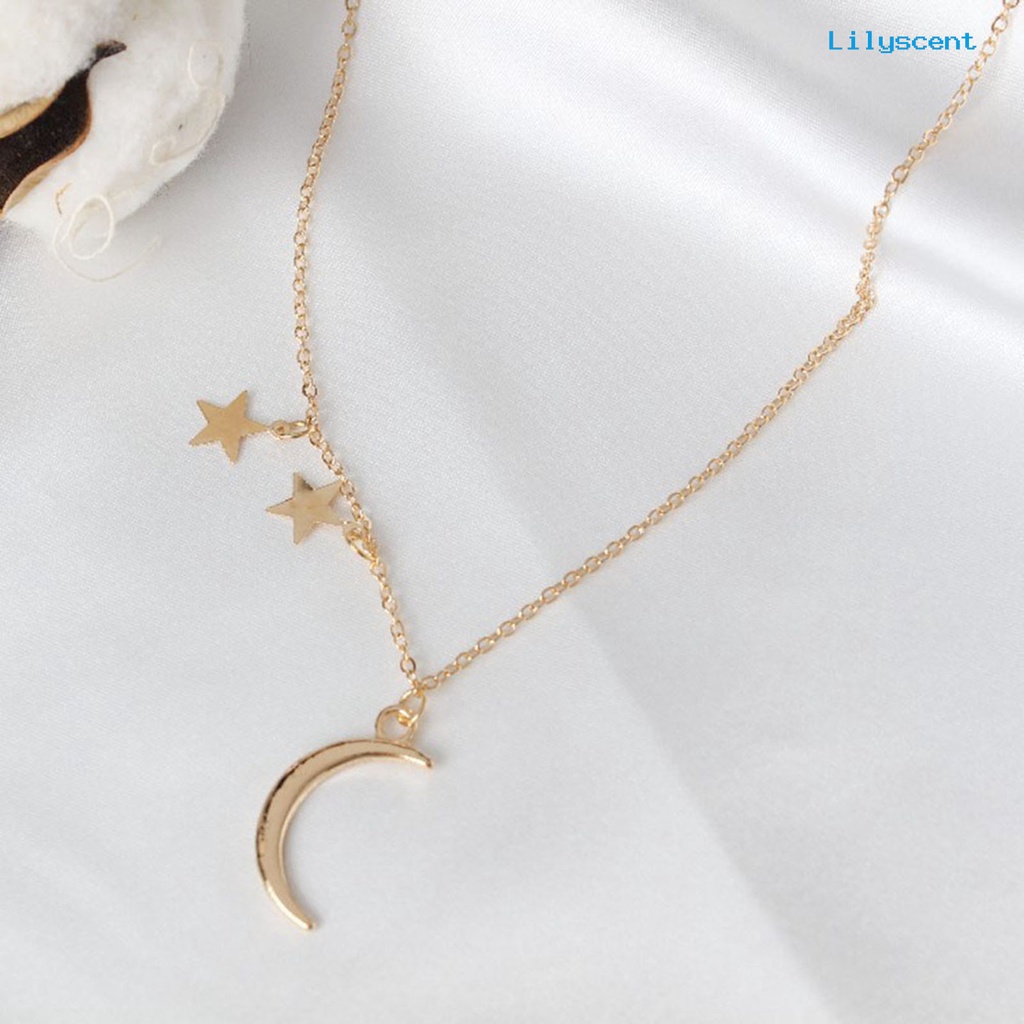 [LS]Kalung Desain Bulan Bintang Bahan Alloy Cantik Rantai Klavikula Aksesoris Perhiasan Untuk Pesta