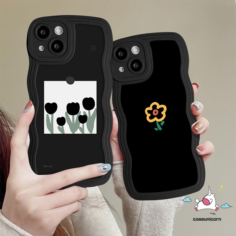 Vintage Flower Lembut Bergelombang Penutup Tepi Kompatibel Untuk IPhone 7Plus 13 11 14 12 Pro Max XR X 7 6s 8 6 14 Plus XS Max SE 2020fashion Soft Tpu Art Simple Bunga Tulip Back Phone Cover