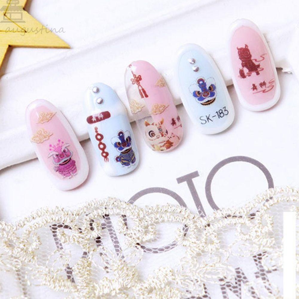 AUGUSTINA Agustina Zodiak Stiker Kuku Artistik Tradisional Kecantikan Kuku Elemen Cina Salon Kuku Nail Art Patch Nail Art Dekorasi