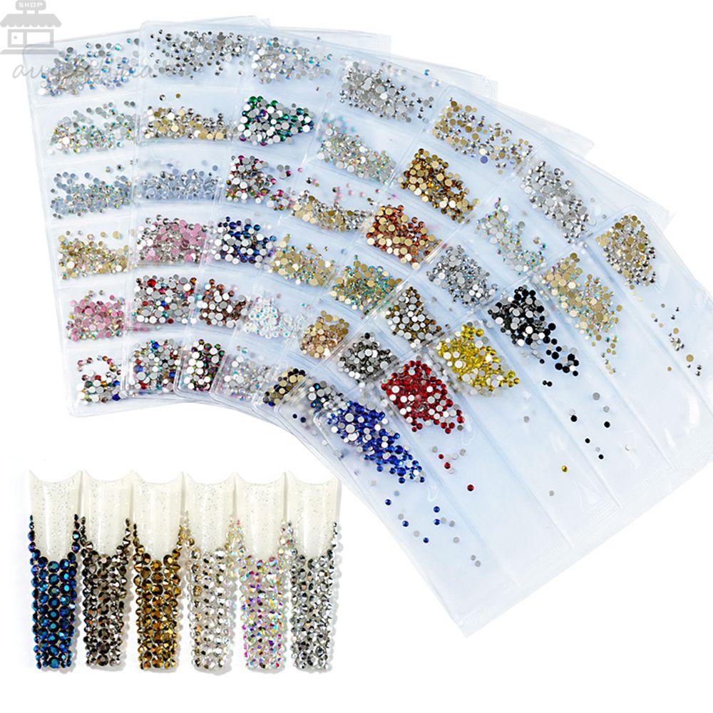 AUGUSTINA Agustina Kuku Berlian Imitasi Gadis Ukuran Campur AB Berlian Imitasi Datar Berlian Kuku Perhiasan DIY Manicure Aksesoris