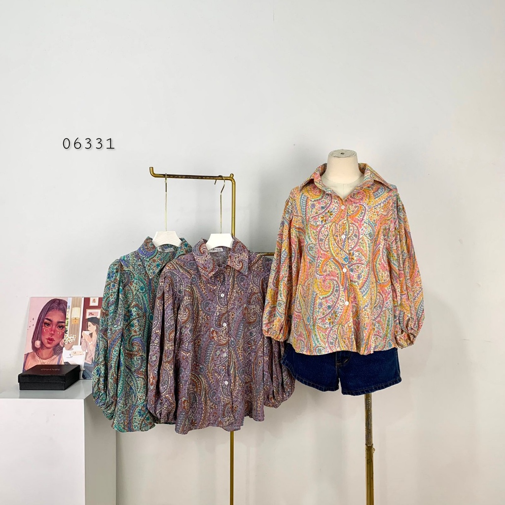 ATASAN BLOUSE PEEPERS BALON PUFF TRIBAL BANGKOK PREMIUM WANITA ATASAN BLOUSE TRIBAL TANGAN BALON PUF