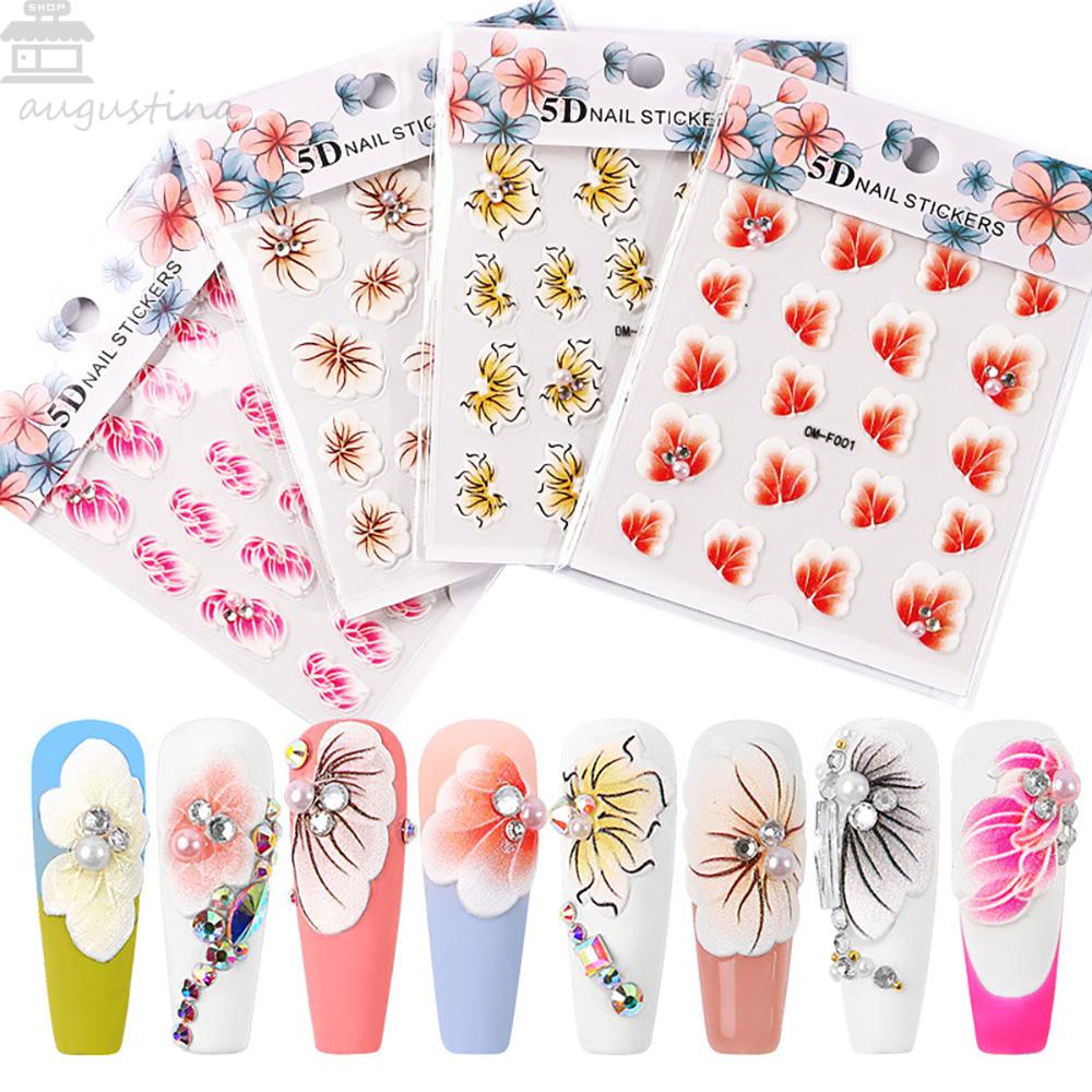 AUGUSTINA Agustina Dekorasi Nail Art Ultra-Tipis Tahan Air Tiga Dimensi Relief Manicure Decals