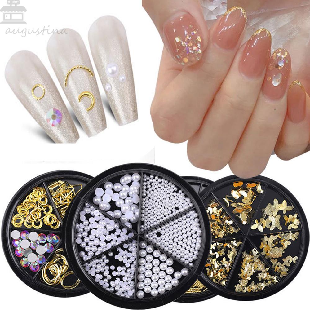 AUGUSTINA Augustina Nail Art Dekorasi DIY Ukuran Campuran Emas Daun Mutiara Shell Manicure Tools Shell Pearl Permata Nail Beads