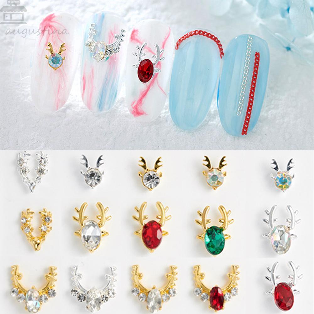 AUGUSTINA Agustina Tanduk Rusa Kuku Berlian Imitasi Mewah Shiny Antler Shape Metal Crystal Nail Art Dekorasi