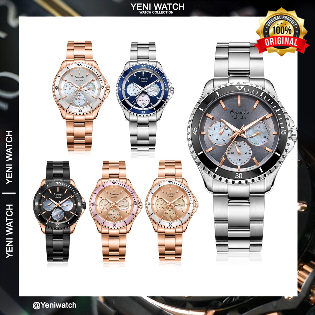 Alexandre Christie Ac 2a54 / ac2a54 Jam Tangan Wanita Ceramic Top Ring Original Garansi Resmi 1 Tahun
