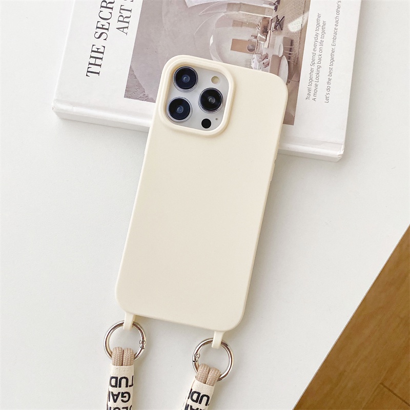 IPHONE Menebal Silikon Anti Rontok Lanyard Cover Cocok Untuk Iphone14 13 12 11 Pro X XS Max XR 78 14 Plus Matte Casing Pelindung Tali Diagonal Soft Case