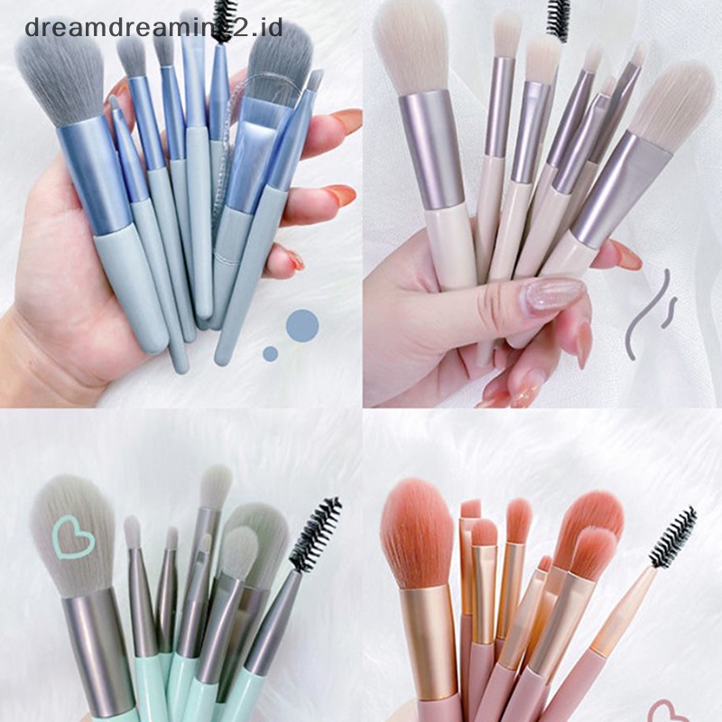 (drea) 8pcs Set Kuas Makeup Wanita Mini Travel Portable Brush Concealer Lembut Dengan Tas //