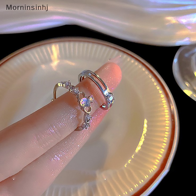 Mornin Cincin Pasangan Mahkota Moonstone Romantis Untuk Wanita Pecinta Warna Silver Zircon Moonlight Adjustable Open Ring Hadiah Perhiasan Pernikahan id