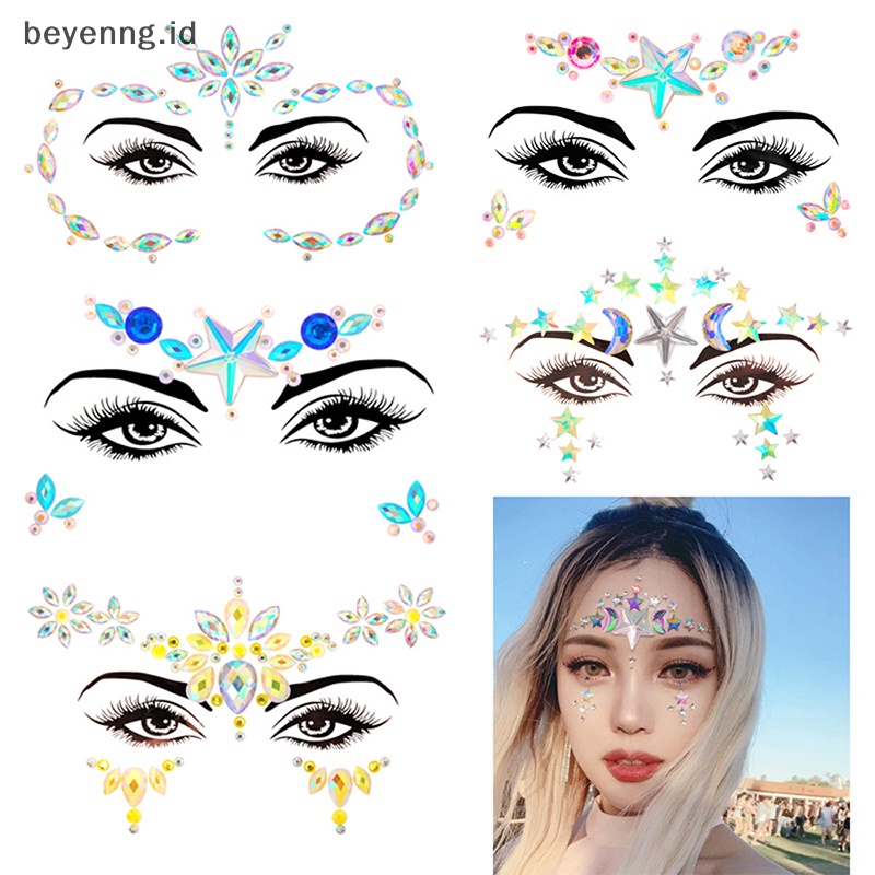 Beyen 3D Perekat Tubuh Glitter Stiker Kristal Tato Pesta Wajah Mata Permata Perhiasan ID