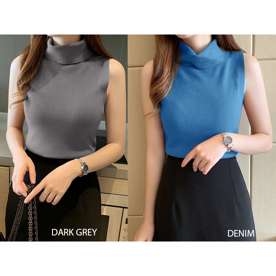 (B113) Turtleneck Sleeveless Knitted