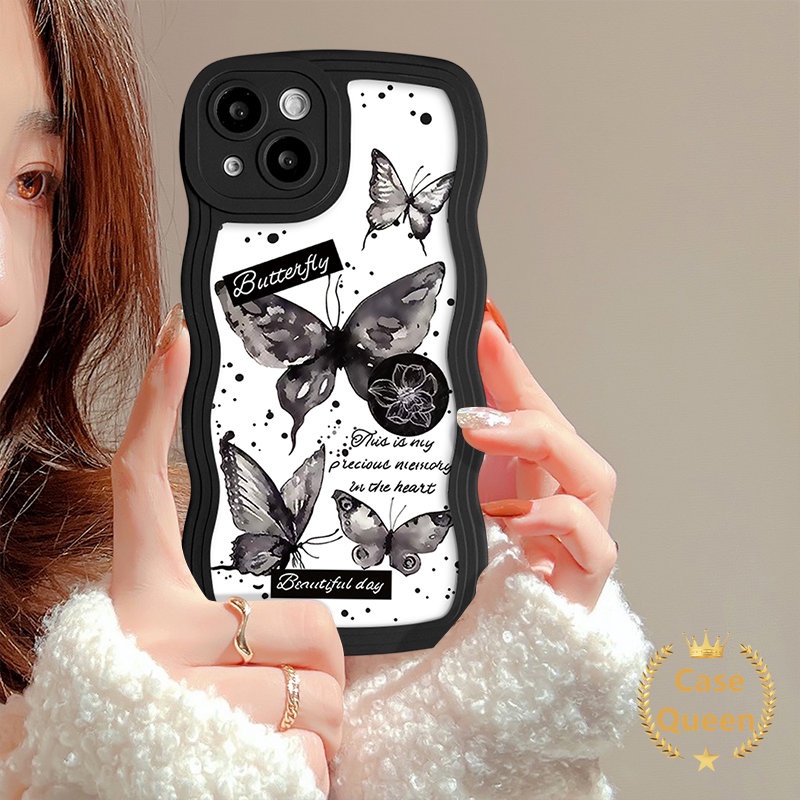 Ins Kepribadian Fashion Fantasy Butterfly Label Case Untuk Redmi 9C NFC 10A 10C A1 12C 9C 10 9A 9 9T Redmi Note8 10S 10 11 9 11s Retro Kupu-Kupu Cantik Lembut Bergelombang Penutup Tepi