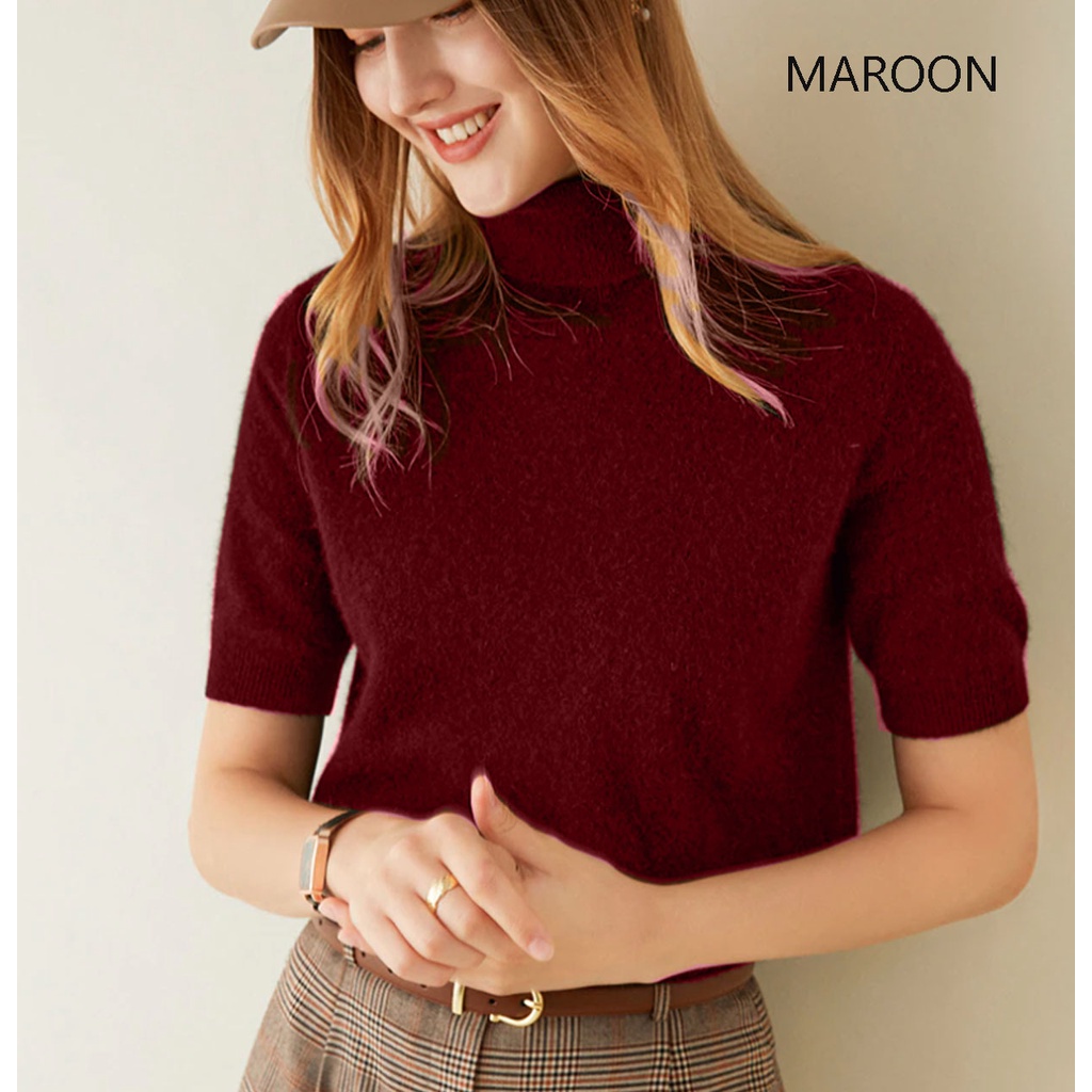 (B122) Short sleeve turtleneck blouse knit Rajut