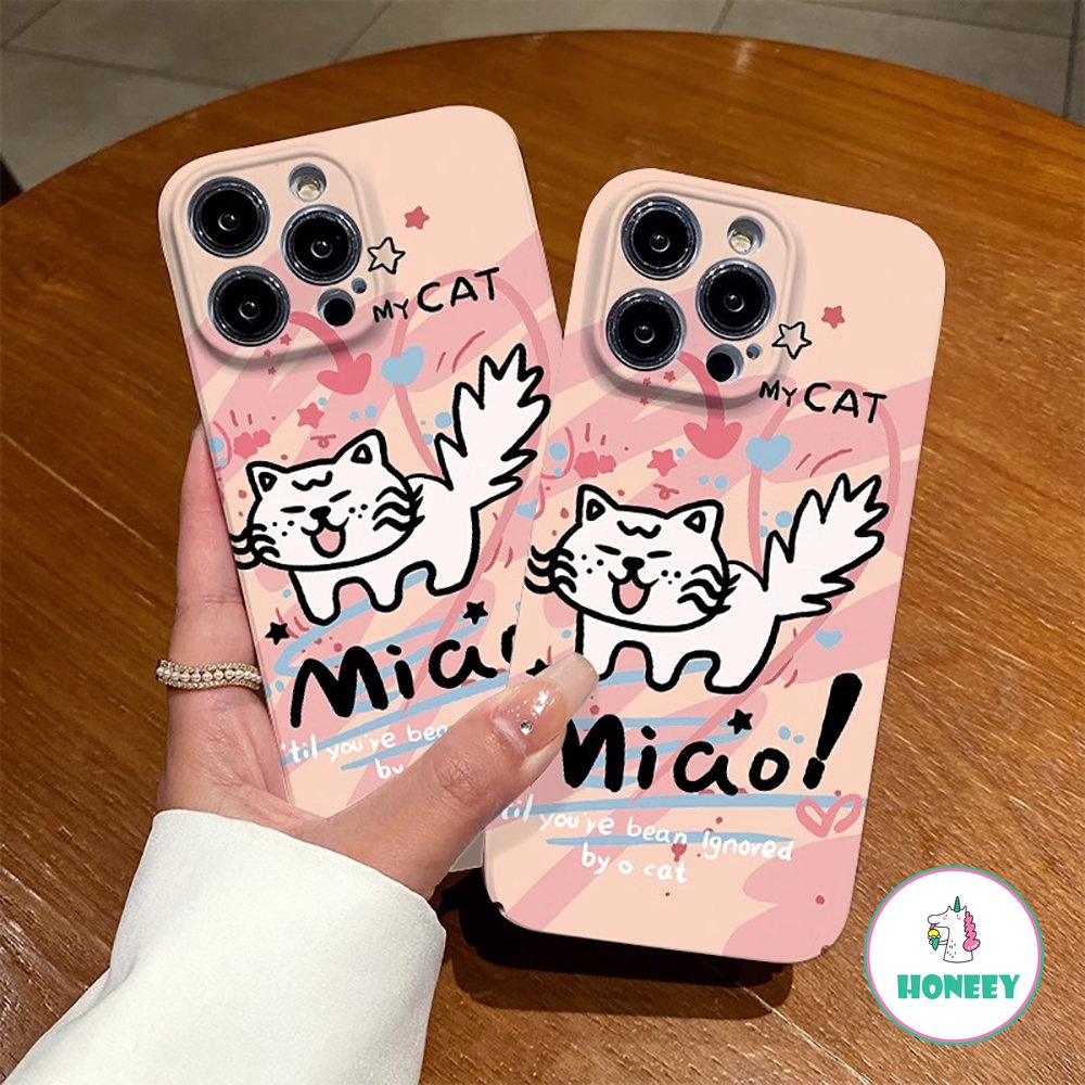 Ins Graffiti Line Cat Kartun Ponsel Case Kompatibel Untuk iPhone 14 Pro Max13 12 11 Pro Max Lucu Lembut TPU Full Cover Penutup Pelindung