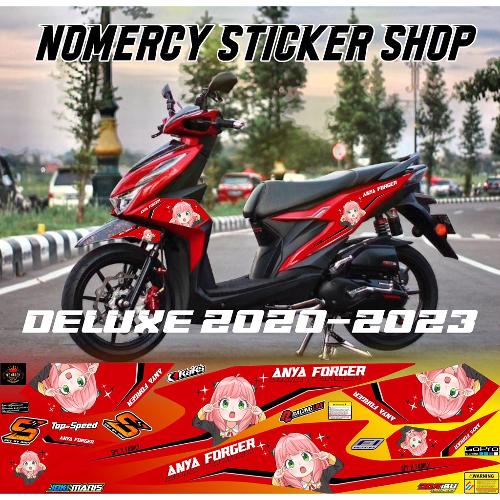 COD STRIPING STICKER WARNA MERAH MAROON VARIASI HONDA DELUXE MOTIF ANYA FORGER NOMERCY STICKER