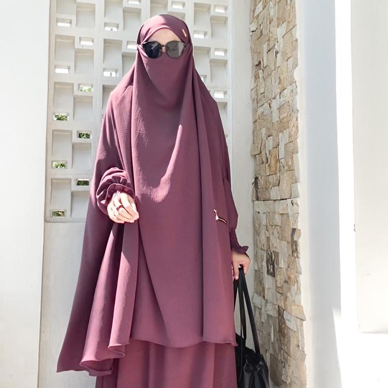(FK+Rok) Inara One Set Crinkle Airflow Syari Set Frenchkhimar dan Rok terbaru