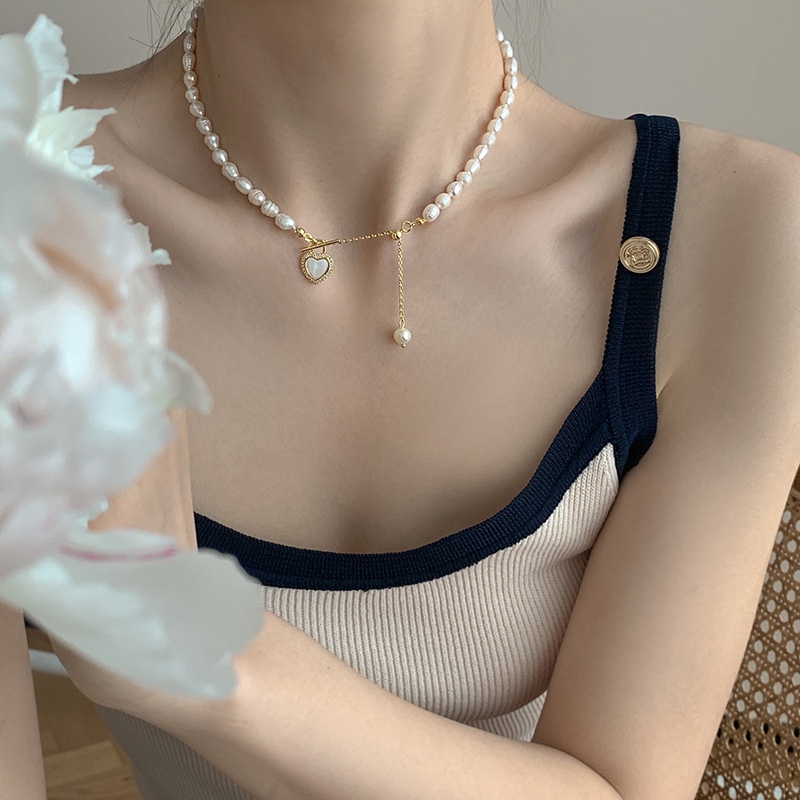 Cisyia Baroque Kalung Mutiara Air Tawar Rantai Klavikula Cahaya Mewah Niche High-End Cinta Kalung Perempuan Musim Panas