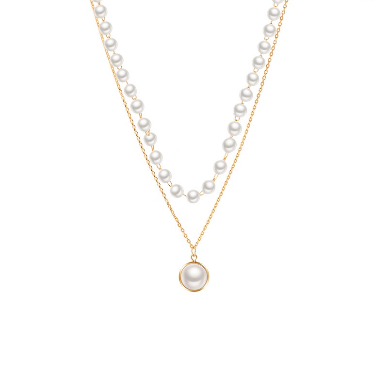 Choker Influencer Retro ins Sederhana Double Layer Mutiara Kalung Perempuan Trendi Rantai Klavikula Leher Pita Leher Pendek