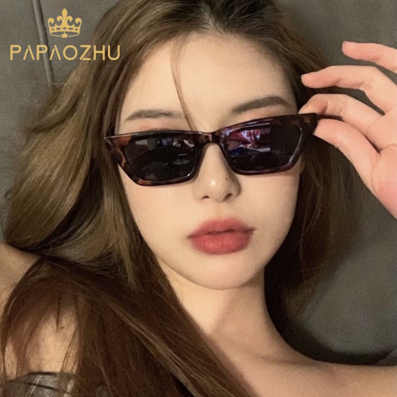 Papaozhu Ins Trendy Leopard Print Cat Eye Frame Sunglasses Untuk Wanita Pria Klasik Vintage Perlindungan UV Warna Kepribadian Mengemudi Kacamata