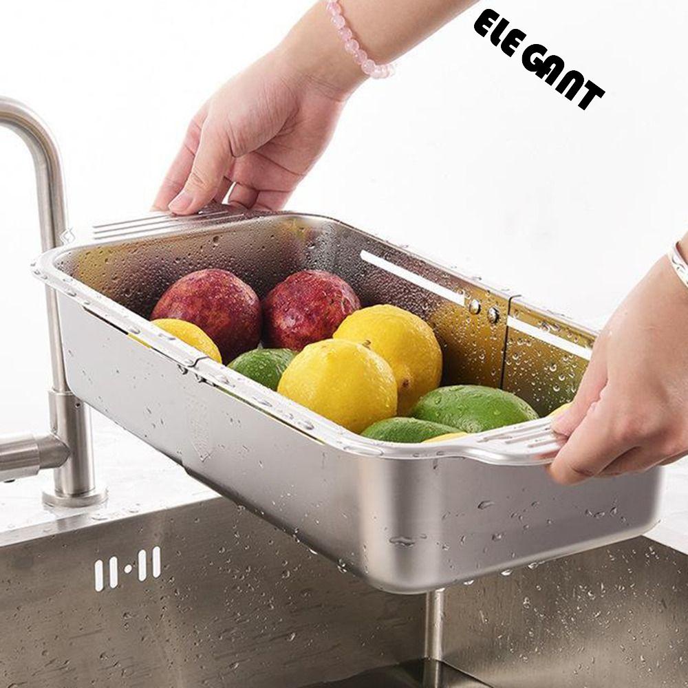 【 ELEGANT 】 Keranjang Saringan Sayuran Makanan Ditarik Extendable Rak Pengering Pasta Dapur