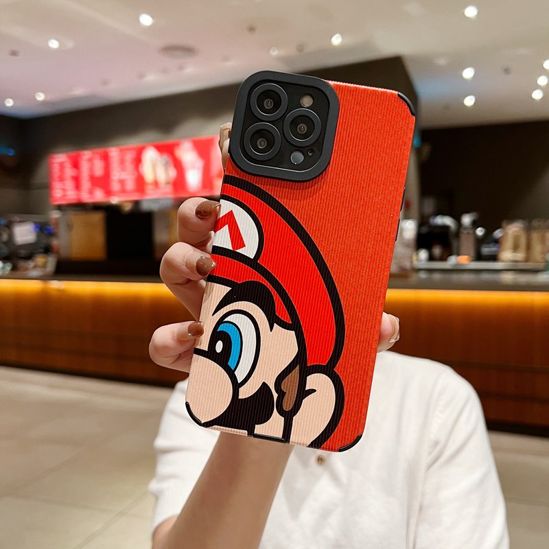 Samsung Leather Softcase Galaxy A21S A12 A32 A01 A03S A11 A12 A20S A50S A30S A51 A71 A52S A53 A73 S20 S10 FE Plus S21 S22 Ultra Red Mario Cartoon Phone Case