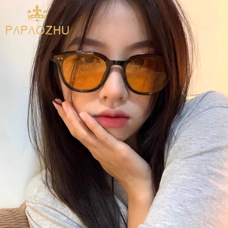 Papaozhu Trendy Lensa Coklat Hitam Square Frame Sunglasses Untuk Wanita Pria Chic Perlindungan UV Warna Kepribadian Mengemudi Kacamata Aksesoris Harian