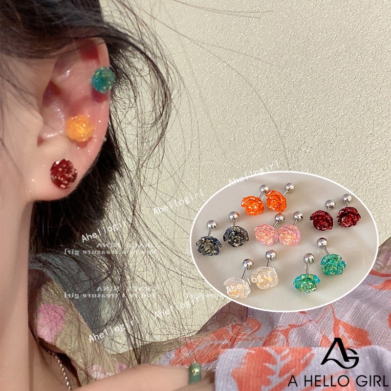 Ahellogirl Anting Pejantan Bunga Temperamen Segar Dan Manis High-end Niche Korea Retro Hutan Klip Telinga Anting Musim Panas Wanita