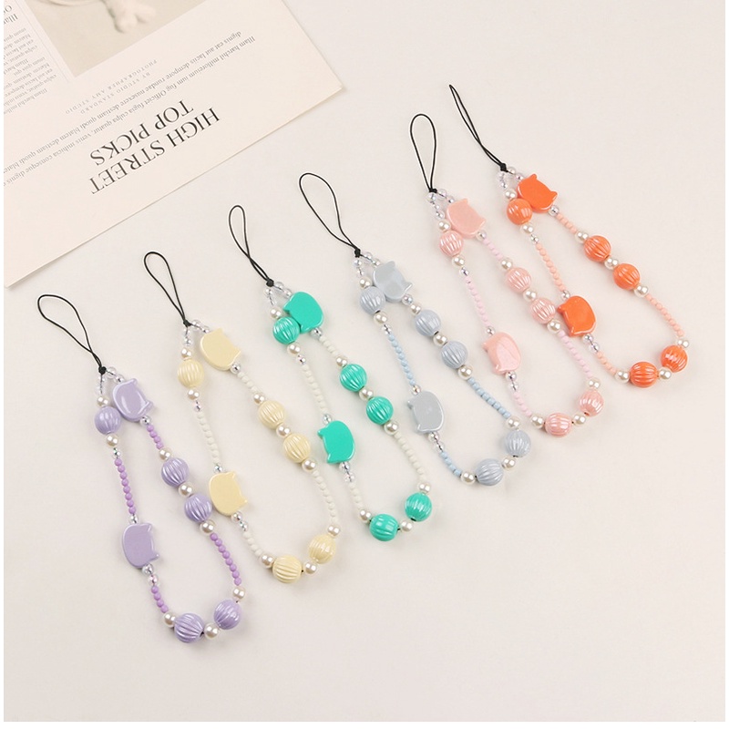 6warna Manik-Manik Pearlescent Ukir Gelang Pendek Anti Hilang Tali Telepon Untuk iPhone Untuk Samsung Untuk OPPO Untuk VIVO Untuk Huawei Untuk Redmi Untuk Xiaomi
