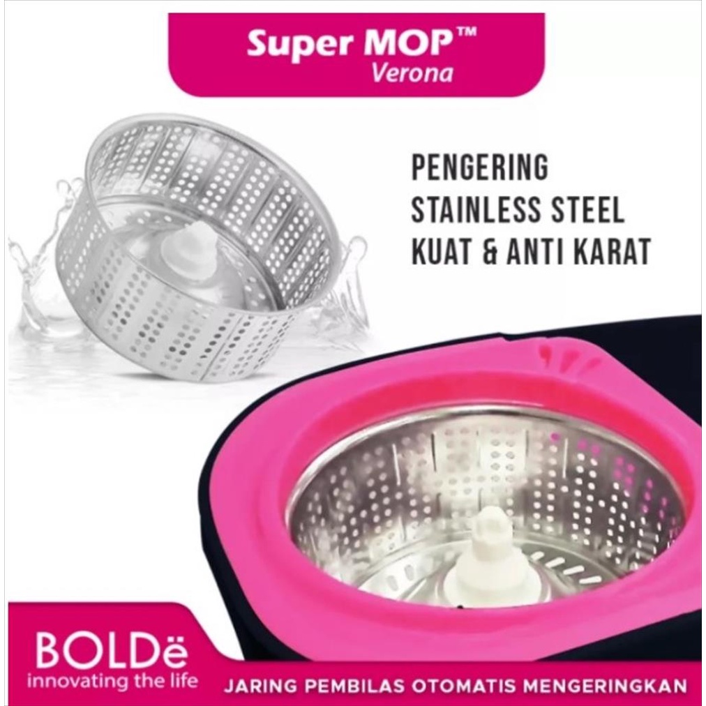 BOLDe Super Mop VERONA - Alat Pel Pembersih Lantai Perasan Stainless + Roda