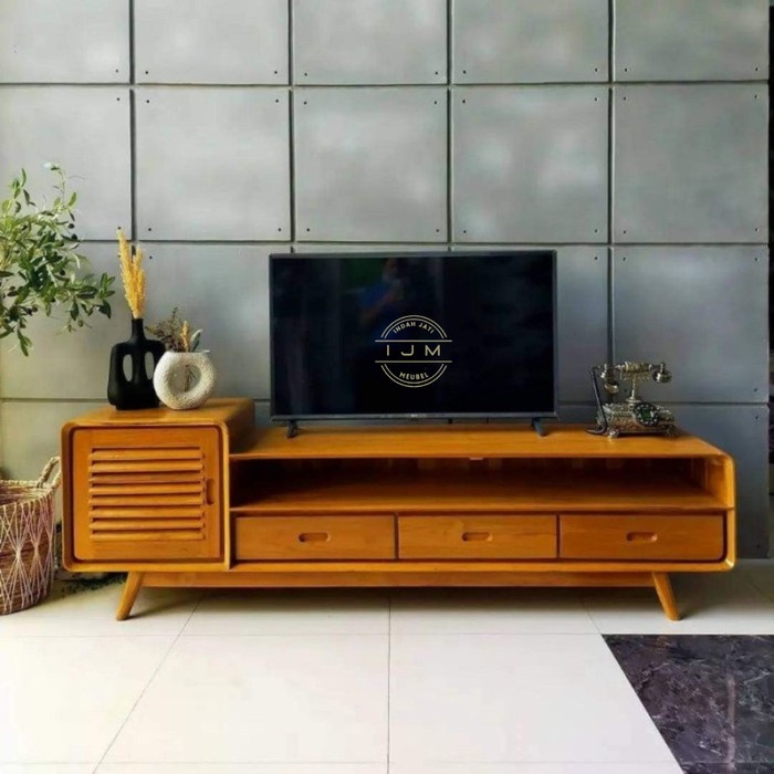 Bufet tv minimalis bufet meja tv helikopter  bufet retro jati - mentah