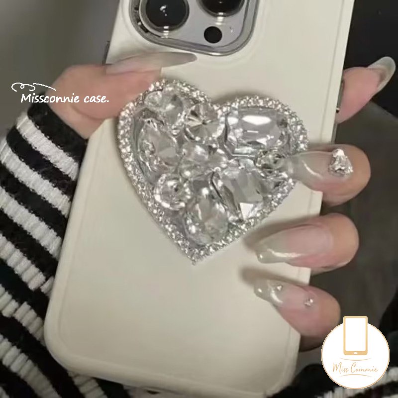 Diamond Love Heart Bracket Phone Holder Case Kompatibel Untuk IPhone 7plus 11xr 13 14 12 11 Pro MAX X XS Max7 8 Plus Plating Bingkai Lensa Logam Simple Mewah Warna Macaron Soft Cover