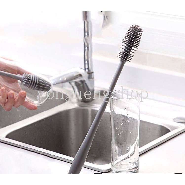 Silicone Cup Brush Gagang Panjang Sikat Pembersih Botol Susu Pembersih Botol Air Gelas Cangkir Cuci Scrubber Mug Teko Sikat Ada Sudut Mati Perlengkapan Pembersih Dapur