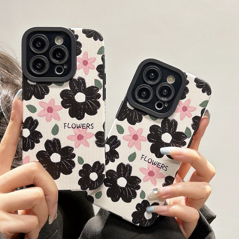 IPHONE Untuk Iphone14 13 12 11 Pro Max X XR XS Max7 8 Plus Hitam pink Bunga Tekstur Vertikal Pelindung Kulit Soft case