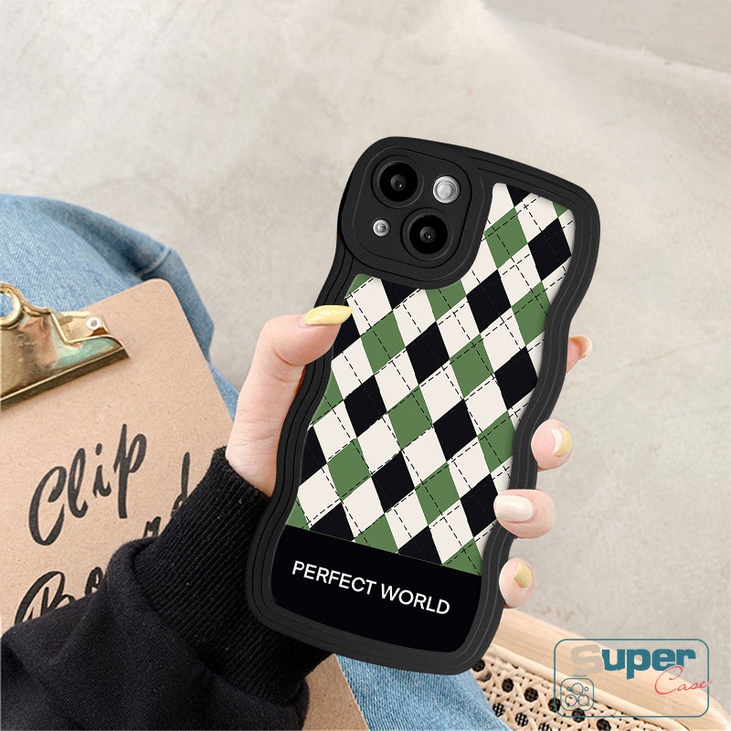 IPHONE Trendy Merek Keren Violent Bear Soft Phone Case Kompatibel Untuk Iphone11 13 12 14 Pro Max XR XS X Max 6s 7 14 8 6 Plus 7Plus SE 2020retro Checkerboard Diamond Grid Wavy Edge Cover